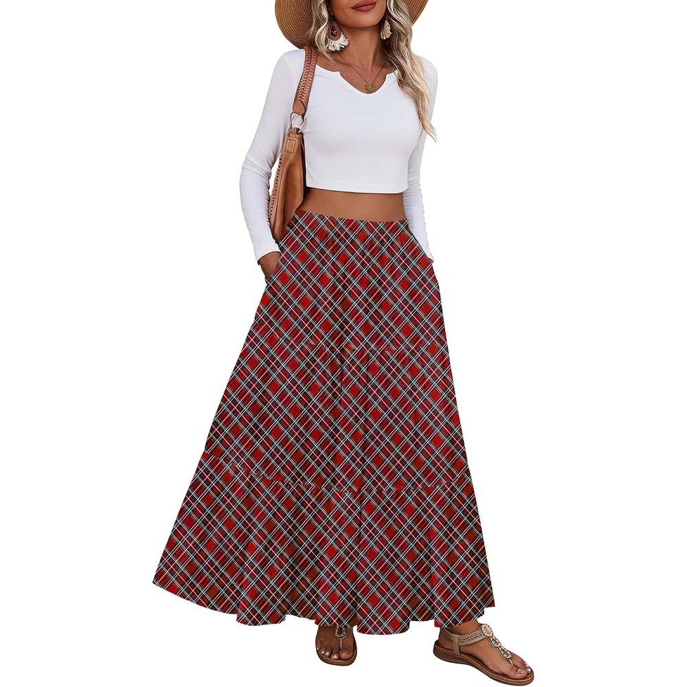 image:imageZeagoo Womens Maxi Skirt Chiffon Elastic High Waist Pockets Pleated ALine Flowy SkirtsGz53