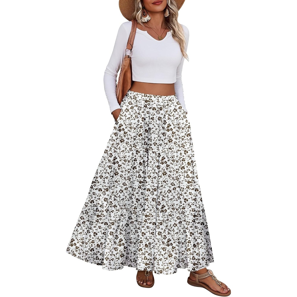image:imageZeagoo Womens Maxi Skirt Chiffon Elastic High Waist Pockets Pleated ALine Flowy SkirtsXh583