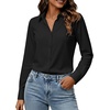 Womens Button Down Shirt Classic Fit Dress Shirt Work Business Casual Long Sleeve Blouse Tops(A-black)