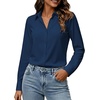 Womens Button Down Shirt Classic Fit Dress Shirt Work Business Casual Long Sleeve Blouse Tops(A-navy Blue)
