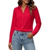 Womens Button Down Shirt Classic Fit Dress Shirt Work Business Casual Long Sleeve Blouse Tops(A-red)