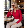 Womens Button Down Shirt Classic Fit Dress Shirt Work Business Casual Long Sleeve Blouse Tops(A-red)