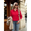 Womens Button Down Shirt Classic Fit Dress Shirt Work Business Casual Long Sleeve Blouse Tops(A-red)