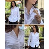 Womens Button Down Shirt Classic Fit Dress Shirt Work Business Casual Long Sleeve Blouse Tops(A-white)