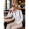 Womens Button Down Shirt Classic Fit Dress Shirt Work Business Casual Long Sleeve Blouse Tops(A-white)