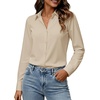 Womens Button Down Shirt Classic Fit Dress Shirt Work Business Casual Long Sleeve Blouse Tops(Beige Khaki)