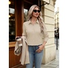 Womens Button Down Shirt Classic Fit Dress Shirt Work Business Casual Long Sleeve Blouse Tops(Beige Khaki)