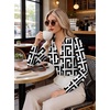 Womens Button Down Shirt Classic Fit Dress Shirt Work Business Casual Long Sleeve Blouse Tops(Black White Geometric Print)