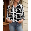 Womens Button Down Shirt Classic Fit Dress Shirt Work Business Casual Long Sleeve Blouse Tops(Black White Geometric Print)