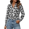 Womens Button Down Shirt Classic Fit Dress Shirt Work Business Casual Long Sleeve Blouse Tops(Black White Geometric Print)