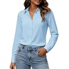 Womens Button Down Shirt Classic Fit Dress Shirt Work Business Casual Long Sleeve Blouse Tops(Light Blue)