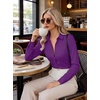 Womens Button Down Shirt Classic Fit Dress Shirt Work Business Casual Long Sleeve Blouse Tops(Purple)