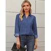 Zeagoo Blouses for Women Long Sleeve Button Down Shirts Dressy Casual Collared Tops Business Work Outfits(Blue Denim)