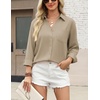 Zeagoo Blouses for Women Long Sleeve Button Down Shirts Dressy Casual Collared Tops Business Work Outfits(Khaki)