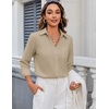Zeagoo Blouses for Women Long Sleeve Button Down Shirts Dressy Casual Collared Tops Business Work Outfits(Khaki)