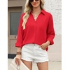 Zeagoo Blouses for Women Long Sleeve Button Down Shirts Dressy Casual Collared Tops Business Work Outfits(Red)
