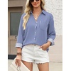 Zeagoo Blouses for Women Long Sleeve Button Down Shirts Dressy Casual Collared Tops Business Work Outfits(White Blue Striped)