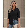 Zeagoo Button Down Shirts for Women Long Sleeve Tops Striped Solid Blouses | Collared V Neck Shirts Button Up Shirt Dressy Casual Blouses Cute Summer Fall Fashion Clothes Office Work Tops Spring Outfits(Black)