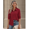 Zeagoo Button Down Shirts for Women Long Sleeve Tops Striped Solid Blouses | Collared V Neck Shirts Button Up Shirt Dressy Casual Blouses Cute Summer Fall Fashion Clothes Office Work Tops Spring Outfits(Wine Red)