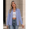Zeagoo Button Down Shirts for Women Long Sleeve Tops Striped Solid Blouses | Collared V Neck Shirts Button Up Shirt Dressy Casual Blouses Cute Summer Fall Fashion Clothes Office Work Tops Spring Outfits(Blue Striped-tw221)