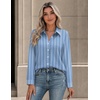 Zeagoo Button Down Shirts for Women Long Sleeve Tops Striped Solid Blouses | Collared V Neck Shirts Button Up Shirt Dressy Casual Blouses Cute Summer Fall Fashion Clothes Office Work Tops Spring Outfits(Blue Striped-tw636)