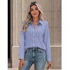 Zeagoo Button Down Shirts for Women Long Sleeve Tops Striped Solid Blouses | Collared V Neck Shirts Button Up Shirt Dressy Casual Blouses Cute Summer Fall Fashion Clothes Office Work Tops Spring Outfits(Blue Striped-tw221)