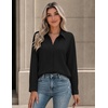 Zeagoo Button Down Shirts for Women Long Sleeve Tops Striped Solid Blouses | Collared V Neck Shirts Button Up Shirt Dressy Casual Blouses Cute Summer Fall Fashion Clothes Office Work Tops Spring Outfits(Black)