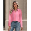 Zeagoo Button Down Shirts for Women Long Sleeve Tops Striped Solid Blouses | Collared V Neck Shirts Button Up Shirt Dressy Casual Blouses Cute Summer Fall Fashion Clothes Office Work Tops Spring Outfits(Pink Striped-tz407)