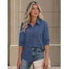 Zeagoo Button Down Shirts for Women Long Sleeve Tops Striped Solid Blouses | Collared V Neck Shirts Button Up Shirt Dressy Casual Blouses Cute Summer Fall Fashion Clothes Office Work Tops Spring Outfits(Navy Blue)