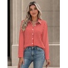 Zeagoo Button Down Shirts for Women Long Sleeve Tops Striped Solid Blouses | Collared V Neck Shirts Button Up Shirt Dressy Casual Blouses Cute Summer Fall Fashion Clothes Office Work Tops Spring Outfits(Red Striped-tw701)