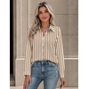Zeagoo Button Down Shirts for Women Long Sleeve Tops Striped Solid Blouses | Collared V Neck Shirts Button Up Shirt Dressy Casual Blouses Cute Summer Fall Fashion Clothes Office Work Tops Spring Outfits(Brown Striped-tz314)