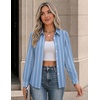Zeagoo Button Down Shirts for Women Long Sleeve Tops Striped Solid Blouses | Collared V Neck Shirts Button Up Shirt Dressy Casual Blouses Cute Summer Fall Fashion Clothes Office Work Tops Spring Outfits(Blue Striped-tw636)
