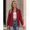 Zeagoo Button Down Shirts for Women Long Sleeve Tops Striped Solid Blouses | Collared V Neck Shirts Button Up Shirt Dressy Casual Blouses Cute Summer Fall Fashion Clothes Office Work Tops Spring Outfits(Wine Red)