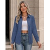 Zeagoo Button Down Shirts for Women Long Sleeve Tops Striped Solid Blouses | Collared V Neck Shirts Button Up Shirt Dressy Casual Blouses Cute Summer Fall Fashion Clothes Office Work Tops Spring Outfits(Navy Blue)