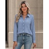 Zeagoo Button Down Shirts for Women Long Sleeve Tops Striped Solid Blouses | Collared V Neck Shirts Button Up Shirt Dressy Casual Blouses Cute Summer Fall Fashion Clothes Office Work Tops Spring Outfits(Blue Striped-tz273)