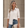 Zeagoo Button Down Shirts for Women Long Sleeve Tops Striped Solid Blouses | Collared V Neck Shirts Button Up Shirt Dressy Casual Blouses Cute Summer Fall Fashion Clothes Office Work Tops Spring Outfits(Khaki Striped-tz422)