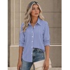 Zeagoo Button Down Shirts for Women Long Sleeve Tops Striped Solid Blouses | Collared V Neck Shirts Button Up Shirt Dressy Casual Blouses Cute Summer Fall Fashion Clothes Office Work Tops Spring Outfits(Blue Striped-tw221)