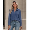 Zeagoo Button Down Shirts for Women Long Sleeve Tops Striped Solid Blouses | Collared V Neck Shirts Button Up Shirt Dressy Casual Blouses Cute Summer Fall Fashion Clothes Office Work Tops Spring Outfits(Navy Blue)