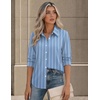 Zeagoo Button Down Shirts for Women Long Sleeve Tops Striped Solid Blouses | Collared V Neck Shirts Button Up Shirt Dressy Casual Blouses Cute Summer Fall Fashion Clothes Office Work Tops Spring Outfits(Blue Striped-tw636)