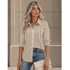 Zeagoo Button Down Shirts for Women Long Sleeve Tops Striped Solid Blouses | Collared V Neck Shirts Button Up Shirt Dressy Casual Blouses Cute Summer Fall Fashion Clothes Office Work Tops Spring Outfits(Brown Striped-tz314)