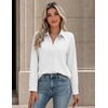 Zeagoo Button Down Shirts for Women Long Sleeve Tops Striped Solid Blouses | Collared V Neck Shirts Button Up Shirt Dressy Casual Blouses Cute Summer Fall Fashion Clothes Office Work Tops Spring Outfits(White)