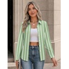 Zeagoo Button Down Shirts for Women Long Sleeve Tops Striped Solid Blouses | Collared V Neck Shirts Button Up Shirt Dressy Casual Blouses Cute Summer Fall Fashion Clothes Office Work Tops Spring Outfits(Green Striped-tz405)