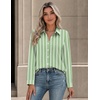 Zeagoo Button Down Shirts for Women Long Sleeve Tops Striped Solid Blouses | Collared V Neck Shirts Button Up Shirt Dressy Casual Blouses Cute Summer Fall Fashion Clothes Office Work Tops Spring Outfits(Green Striped-tz405)