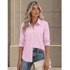 Zeagoo Button Down Shirts for Women Long Sleeve Tops Striped Solid Blouses | Collared V Neck Shirts Button Up Shirt Dressy Casual Blouses Cute Summer Fall Fashion Clothes Office Work Tops Spring Outfits(Pink Striped-tw338)