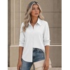Zeagoo Button Down Shirts for Women Long Sleeve Tops Striped Solid Blouses | Collared V Neck Shirts Button Up Shirt Dressy Casual Blouses Cute Summer Fall Fashion Clothes Office Work Tops Spring Outfits(White)