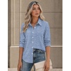Zeagoo Button Down Shirts for Women Long Sleeve Tops Striped Solid Blouses | Collared V Neck Shirts Button Up Shirt Dressy Casual Blouses Cute Summer Fall Fashion Clothes Office Work Tops Spring Outfits(Blue Striped-tz273)