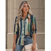 Zeagoo Button Down Shirts for Women Long Sleeve Tops Striped Solid Blouses | Collared V Neck Shirts Button Up Shirt Dressy Casual Blouses Cute Summer Fall Fashion Clothes Office Work Tops Spring Outfits(Boho Striped-cx289)