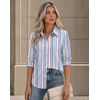 Zeagoo Button Down Shirts for Women Long Sleeve Tops Striped Solid Blouses | Collared V Neck Shirts Button Up Shirt Dressy Casual Blouses Cute Summer Fall Fashion Clothes Office Work Tops Spring Outfits(Pink Blue Striped-tz267)