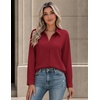 Zeagoo Button Down Shirts for Women Long Sleeve Tops Striped Solid Blouses | Collared V Neck Shirts Button Up Shirt Dressy Casual Blouses Cute Summer Fall Fashion Clothes Office Work Tops Spring Outfits(Wine Red)