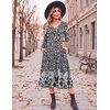 Zeagoo Fall Dresses for Women Long Sleeve Midi Dress Casual A Line Dress 2026 V Neck Flare Dress with Pockets(Black White Floral)